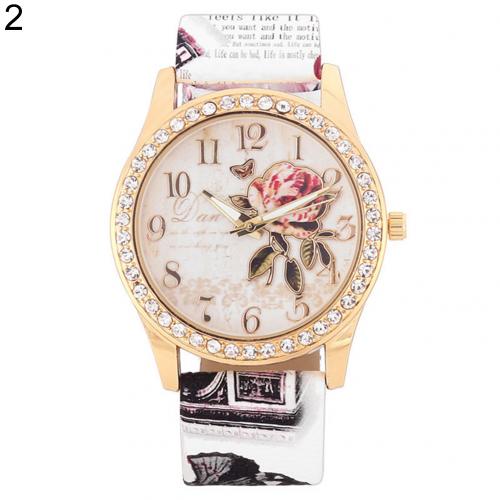 Retro Chinese Style Peony Pattern Watch Gilt Digital Quartz
