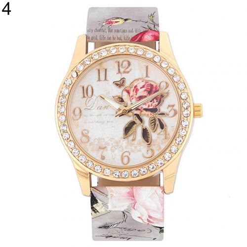 Retro Chinese Style Peony Pattern Watch Gilt Digital Quartz