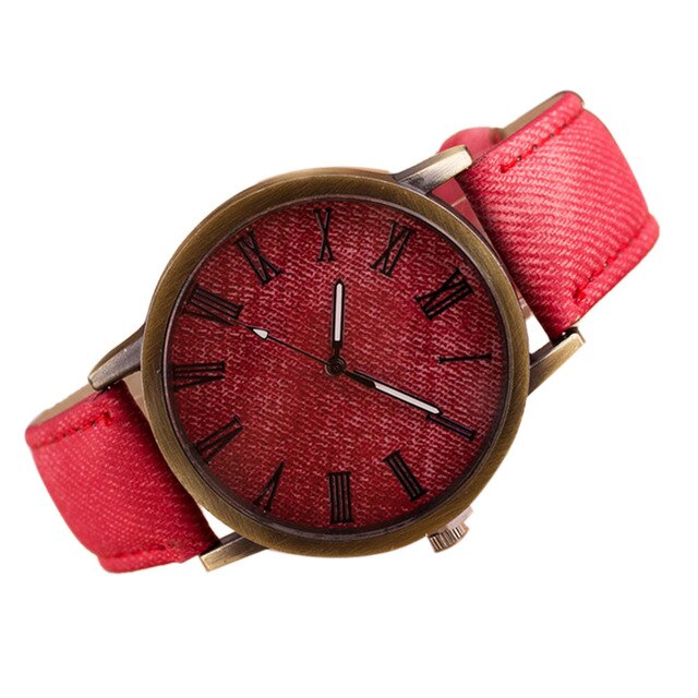 Splendid New Style Women Round Retro WristWatch Cowboy Leather Band Analog Quartz