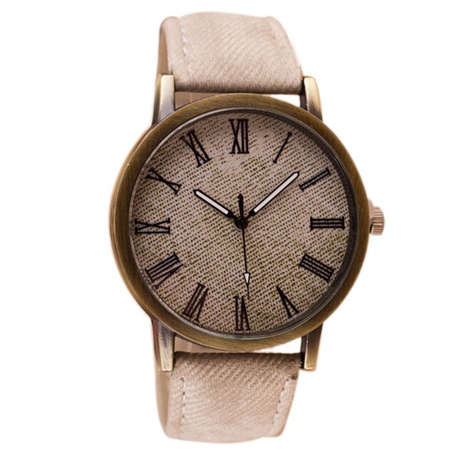Splendid New Style Women Round Retro WristWatch Cowboy Leather Band Analog Quartz