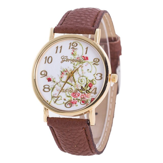 New Fashion Retro Flower Style Women Watches Gilt Digital Quartz