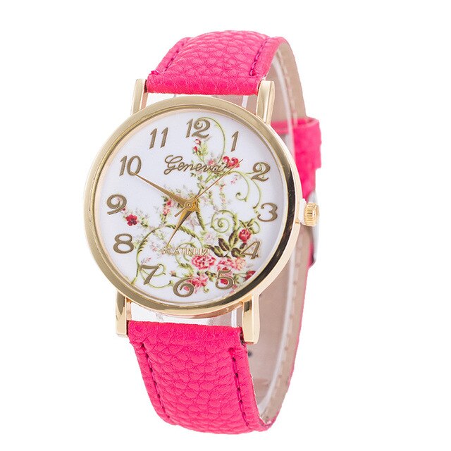 New Fashion Retro Flower Style Women Watches Gilt Digital Quartz