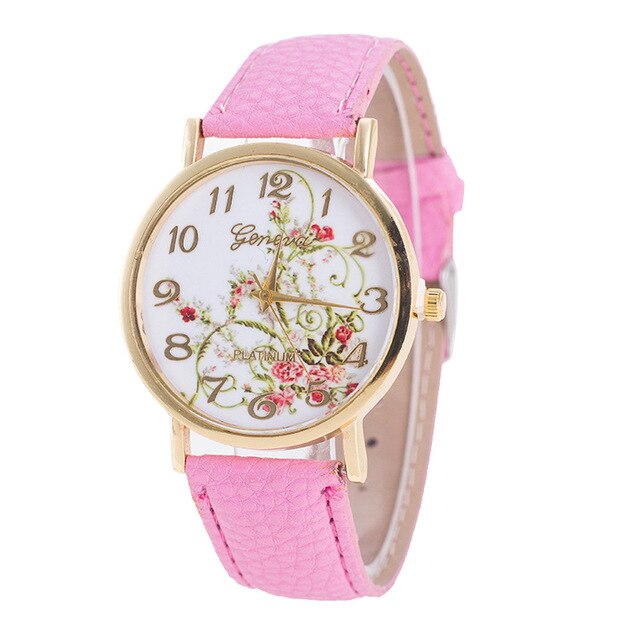 New Fashion Retro Flower Style Women Watches Gilt Digital Quartz