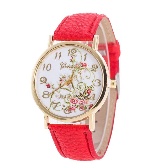 New Fashion Retro Flower Style Women Watches Gilt Digital Quartz