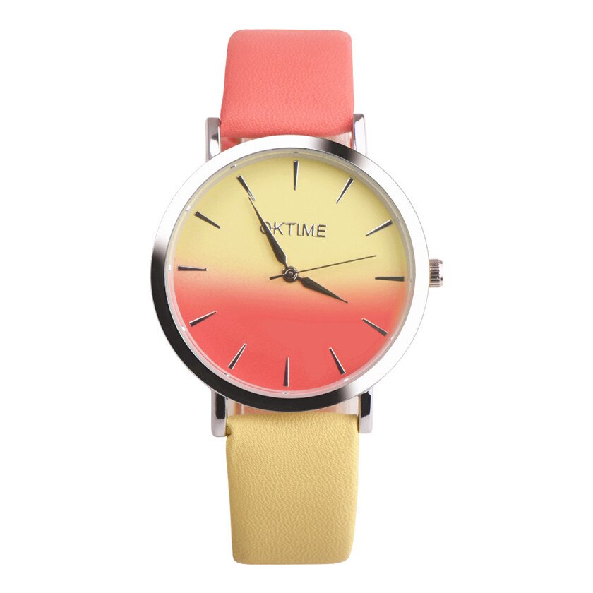 fashion design Retro Rainbow  Leather Band Analog Alloy Quartz Wrist Watch