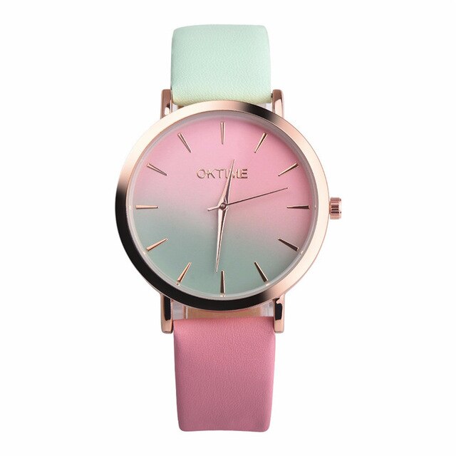 fashion design Retro Rainbow  Leather Band Analog Alloy Quartz Wrist Watch