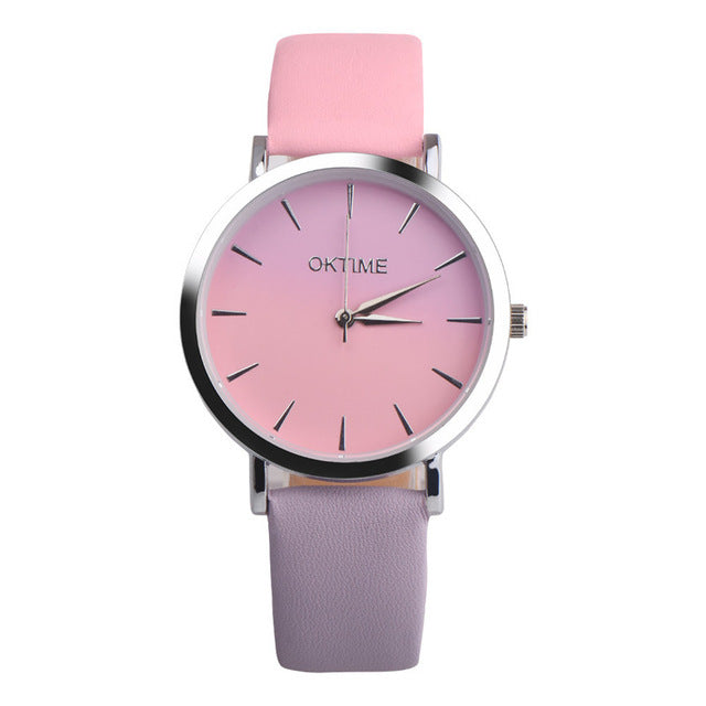 fashion design Retro Rainbow  Leather Band Analog Alloy Quartz Wrist Watch