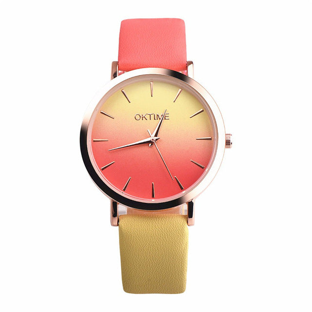 fashion design Retro Rainbow  Leather Band Analog Alloy Quartz Wrist Watch