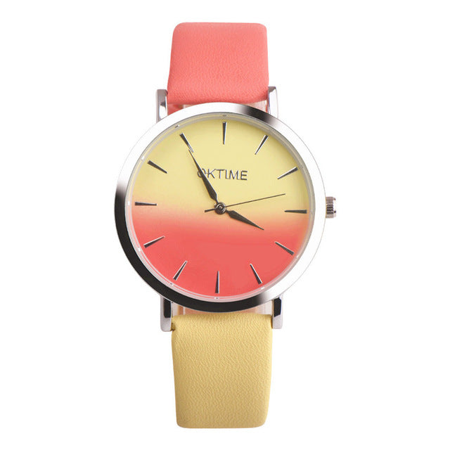 fashion design Retro Rainbow  Leather Band Analog Alloy Quartz Wrist Watch