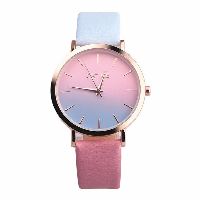 fashion design Retro Rainbow  Leather Band Analog Alloy Quartz Wrist Watch