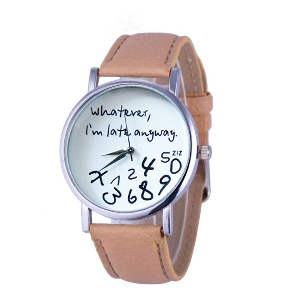 Retro style Lovely Letter Pattern Leather Quartz Analog Women Watch