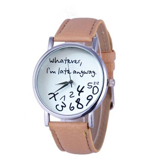 Retro style Lovely Letter Pattern Leather Quartz Analog Women Watch