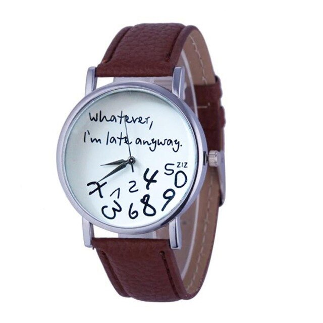 Retro style Lovely Letter Pattern Leather Quartz Analog Women Watch