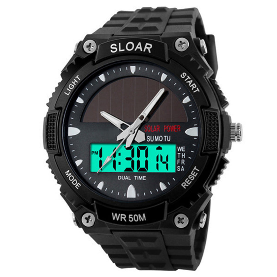 BLUELANS Sports Watch Solar Power Dual Time