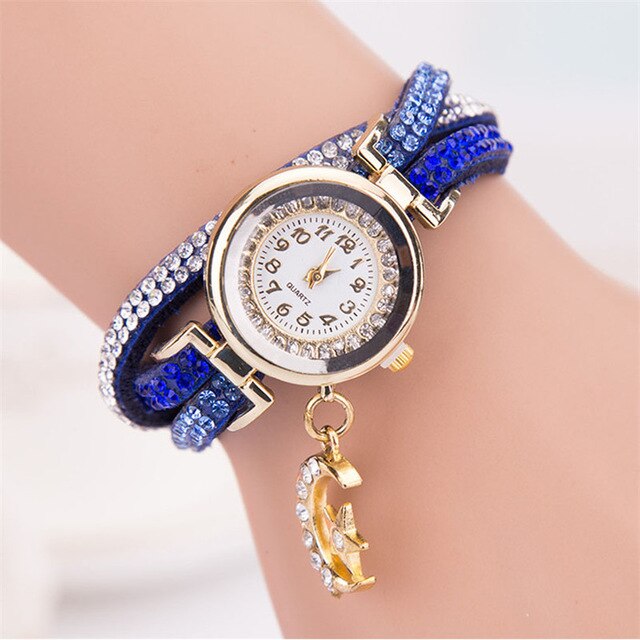 Superior Women Crystal Band Wave Bracelet Dial Quartz