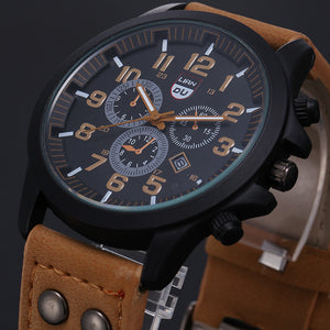 Vintage Classic Mens Waterproof Date Leather Strap Sport Quartz Army