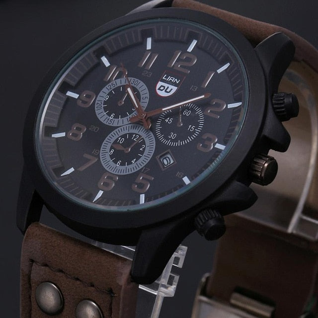 Vintage Classic Mens Waterproof Date Leather Strap Sport Quartz Army