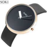 SOKI Relogio Feminino Retro Style Black Dial Leather Quartz Analog Women Watch