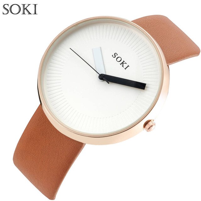 SOKI Relogio Feminino Retro Style Black Dial Leather Quartz Analog Women Watch