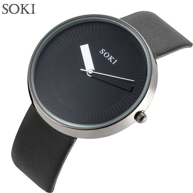 SOKI Relogio Feminino Retro Style Black Dial Leather Quartz Analog Women Watch