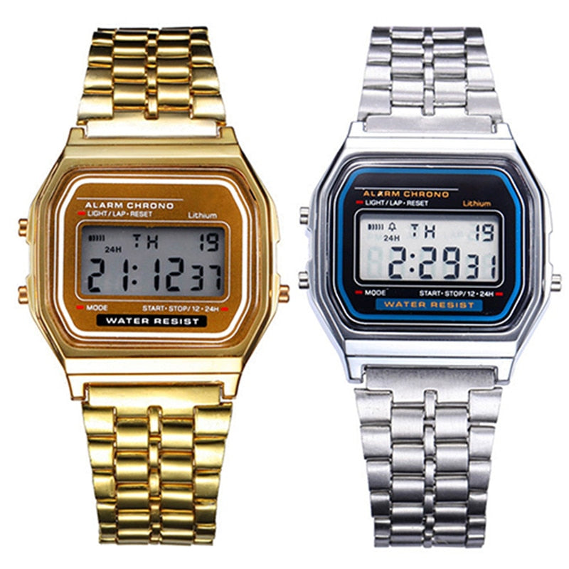 Unisex Watch Gold Silver Vintage Stainless Steel LED