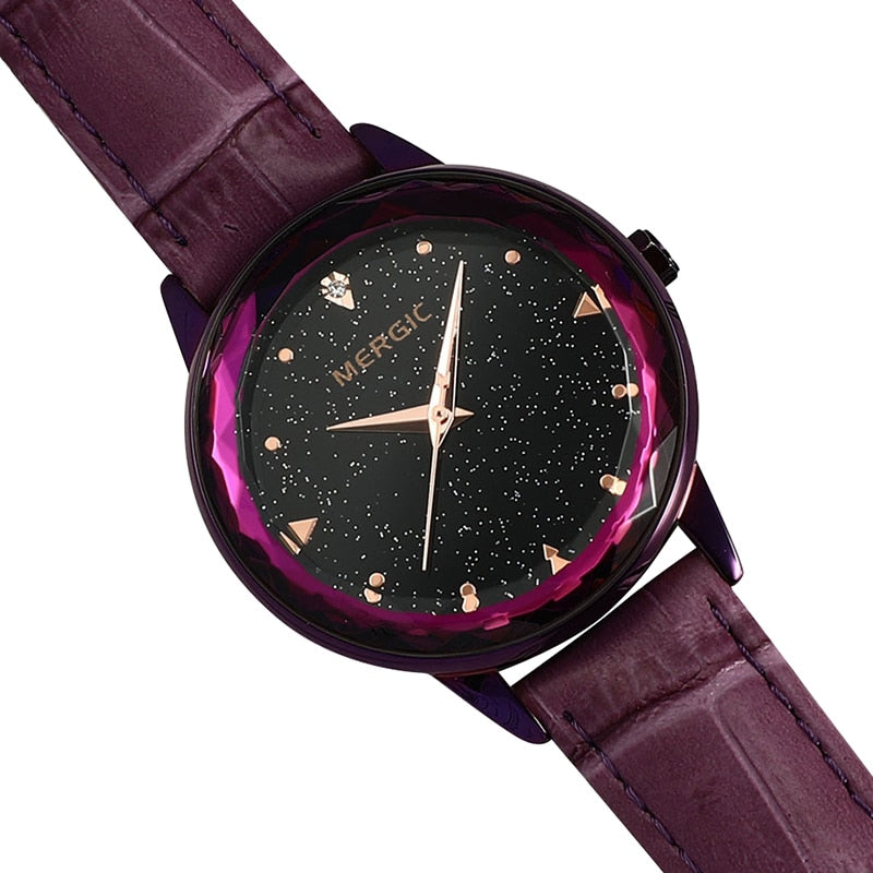 Luxury Crystal Star Sky Dial Purple Watch Women Quartz