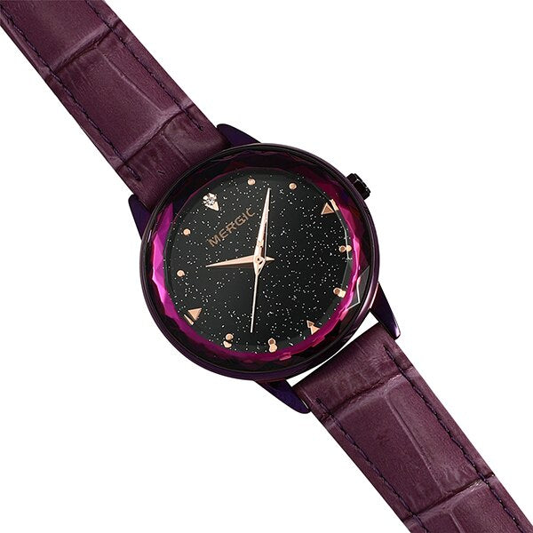 Luxury Crystal Star Sky Dial Purple Watch Women Quartz