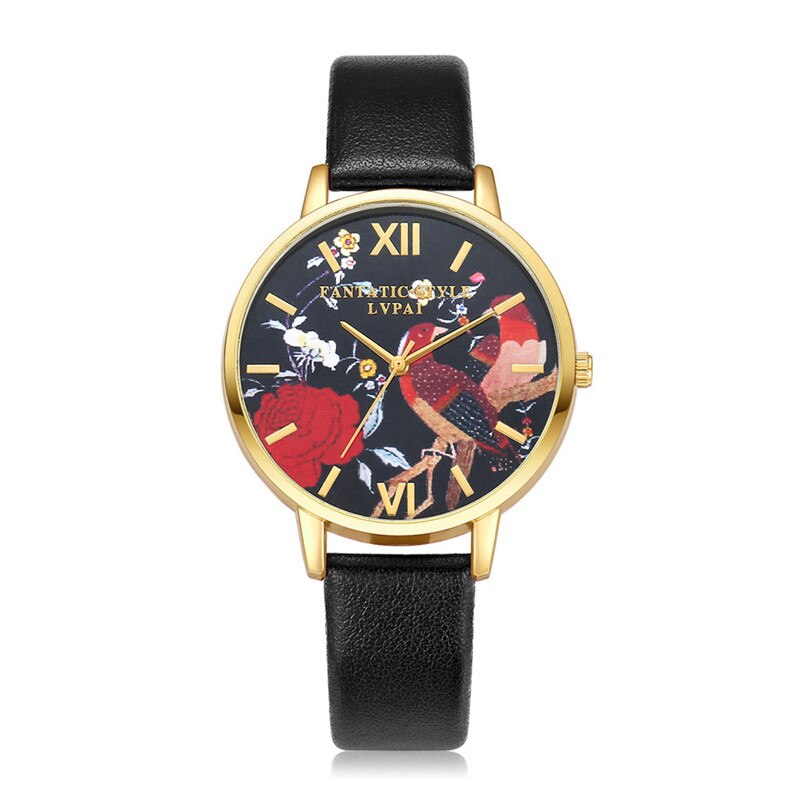 Brand Fashion Women Watches Leather Strap Black Quartz