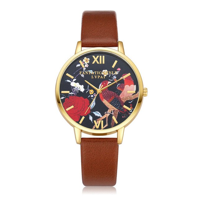 Brand Fashion Women Watches Leather Strap Black Quartz