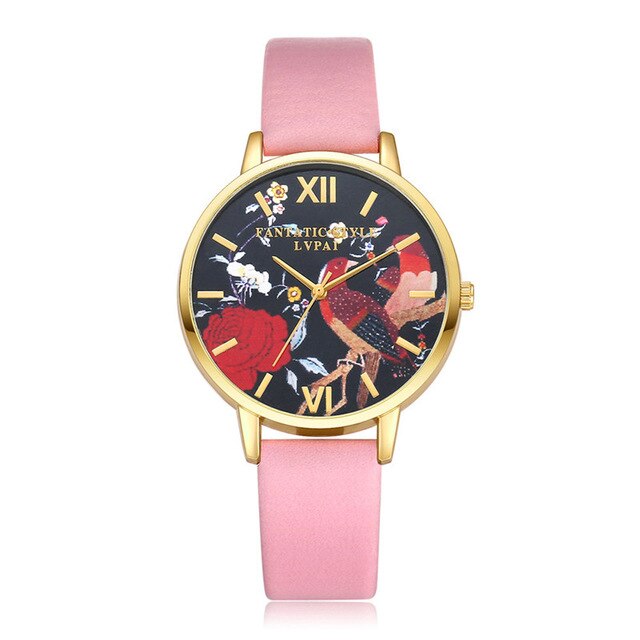 Brand Fashion Women Watches Leather Strap Black Quartz