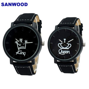Couple Watch Queen King Crown Fuax Leather Quartz Analog