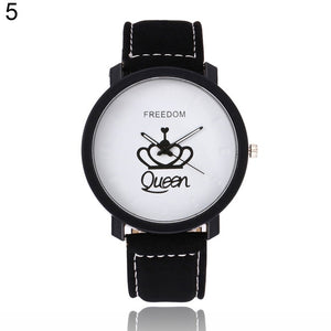 Couple Watch Queen King Crown Fuax Leather Quartz Analog