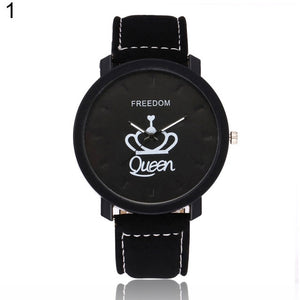 Couple Watch Queen King Crown Fuax Leather Quartz Analog