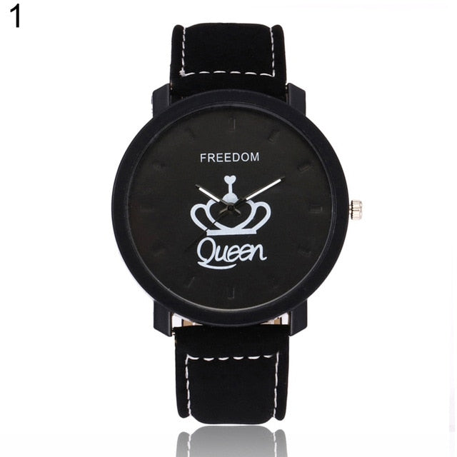 Couple Watch Queen King Crown Fuax Leather Quartz Analog