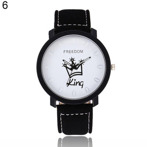 Couple Watch Queen King Crown Fuax Leather Quartz Analog