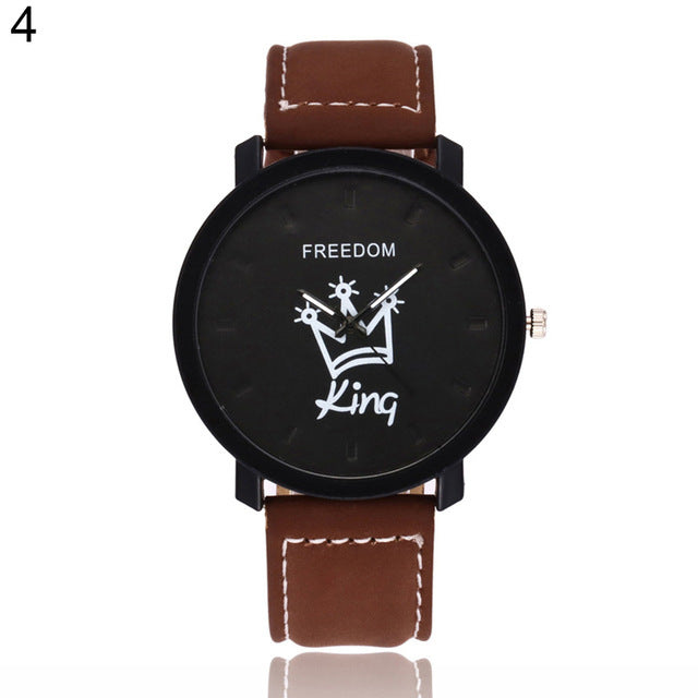 Couple Watch Queen King Crown Fuax Leather Quartz Analog