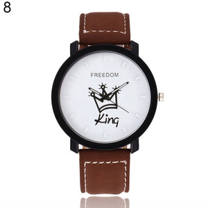 Couple Watch Queen King Crown Fuax Leather Quartz Analog