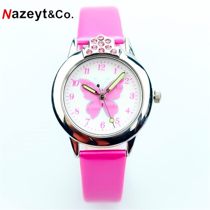 Nazeyt kids cartoon watch girls lovely butterfly dial luminous hands crystal