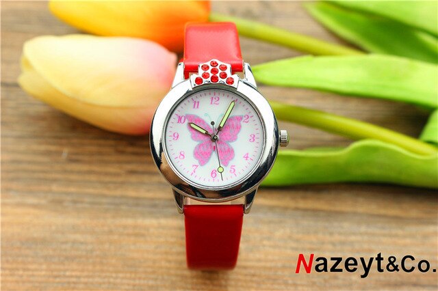 Nazeyt kids cartoon watch girls lovely butterfly dial luminous hands crystal