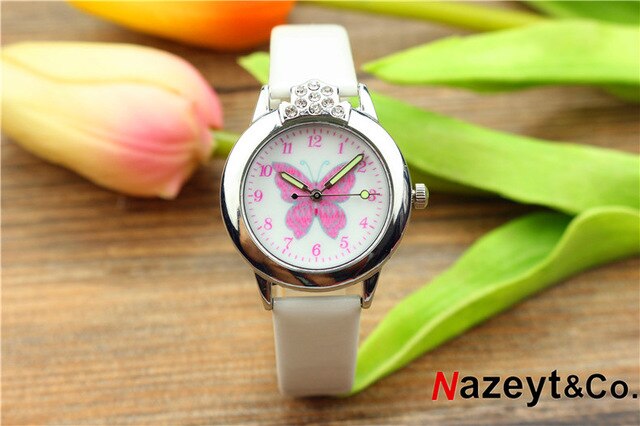 Nazeyt kids cartoon watch girls lovely butterfly dial luminous hands crystal
