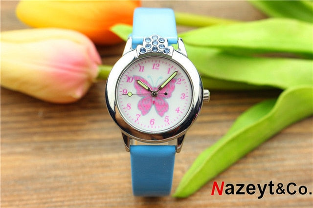 Nazeyt kids cartoon watch girls lovely butterfly dial luminous hands crystal