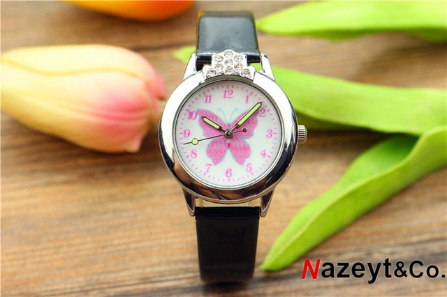 Nazeyt kids cartoon watch girls lovely butterfly dial luminous hands crystal