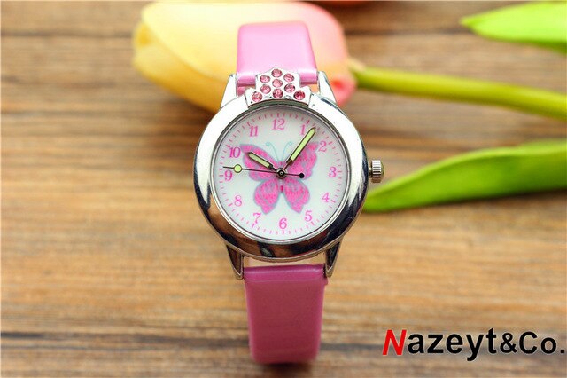 Nazeyt kids cartoon watch girls lovely butterfly dial luminous hands crystal