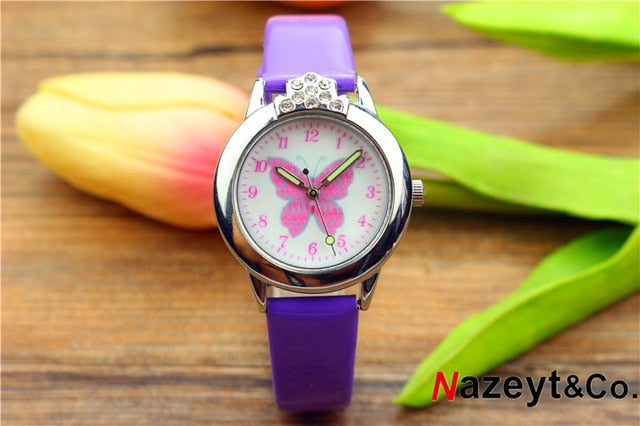 Nazeyt kids cartoon watch girls lovely butterfly dial luminous hands crystal