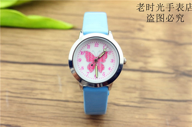 Nazeyt kids cartoon watch girls lovely butterfly dial luminous hands crystal