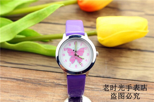Nazeyt kids cartoon watch girls lovely butterfly dial luminous hands crystal