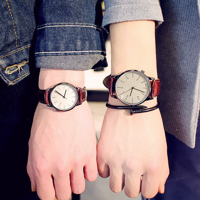 Fashion Vintage Student Couple Watch Leather Quartz