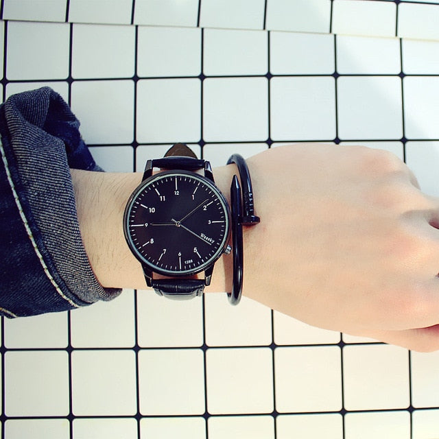 Fashion Vintage Student Couple Watch Leather Quartz