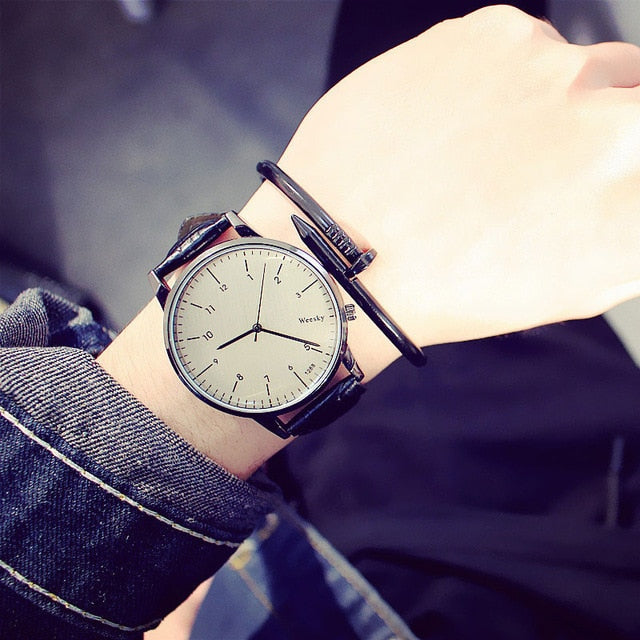 Fashion Vintage Student Couple Watch Leather Quartz