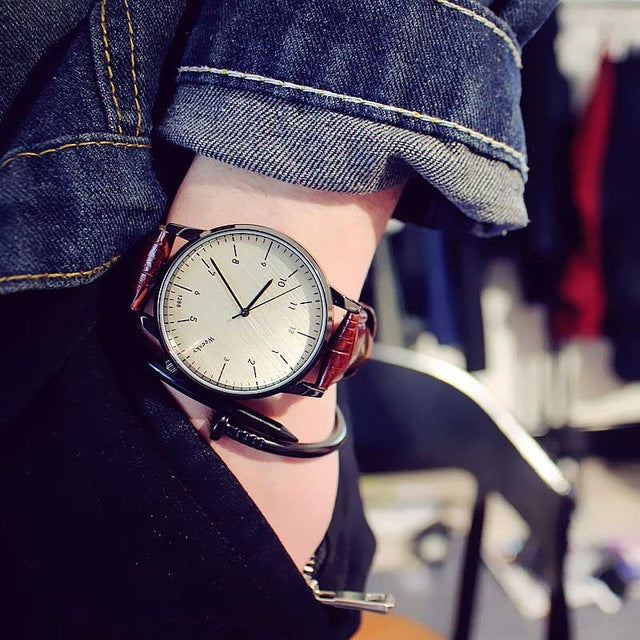 Fashion Vintage Student Couple Watch Leather Quartz